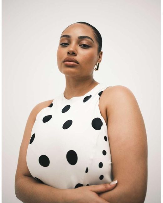 ASOS White Asos Design Curve Racer Midi Dress With Asymmetric Hem