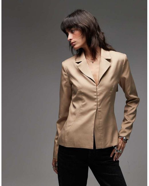emory park Gray Fitted Waist Open Back Blazer