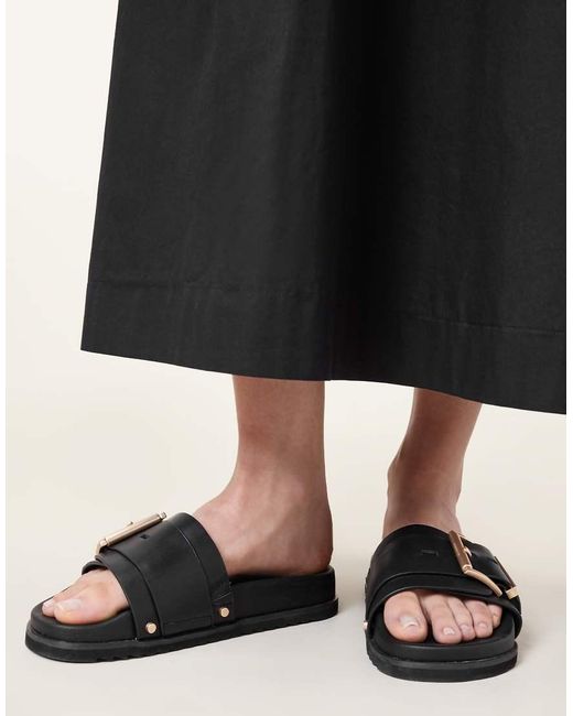 AllSaints Black Ellie Studded Leather Sliders