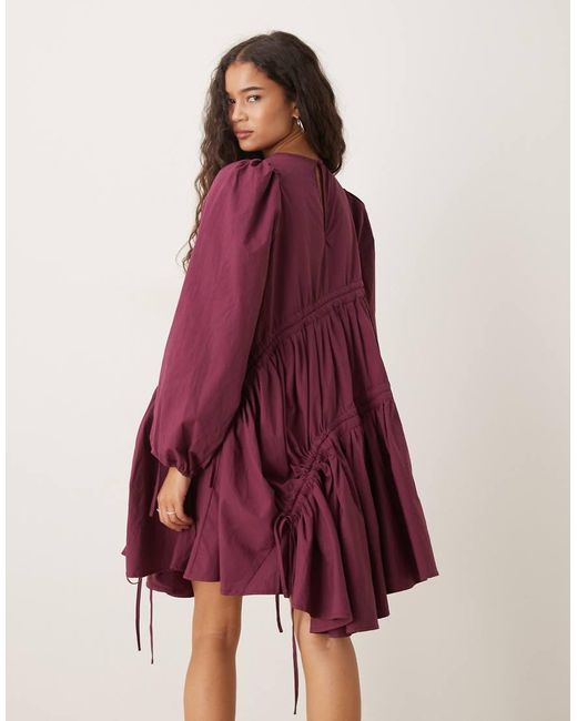 Ghospell Purple Oversized Ruched Mini Dress