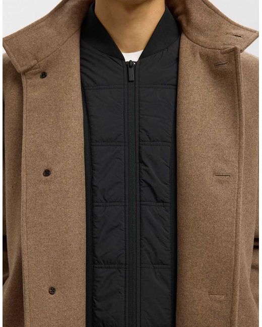 SELECTED Natural Wool-Blend Coat for men