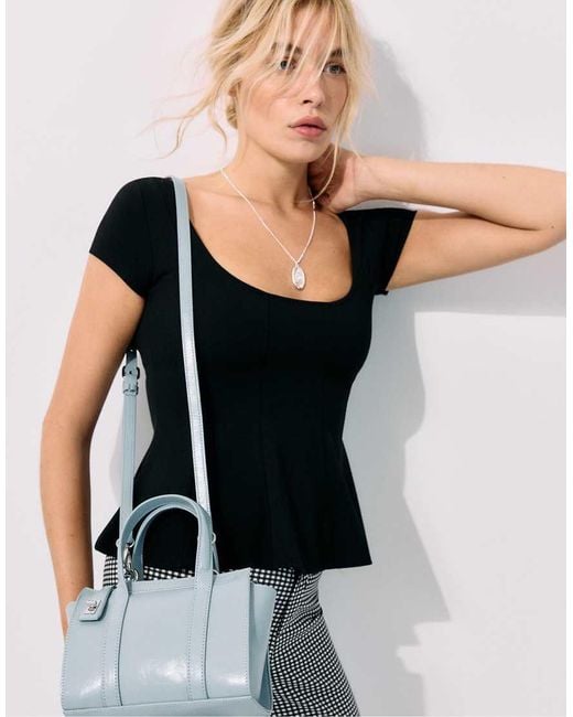 Stradivarius Blue Mini Tote Bag With Clasp