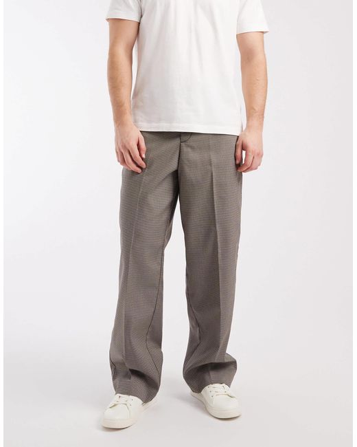 Jack & Jones Gray Toby Wide Leg Chino Houndstooth Trouser for men