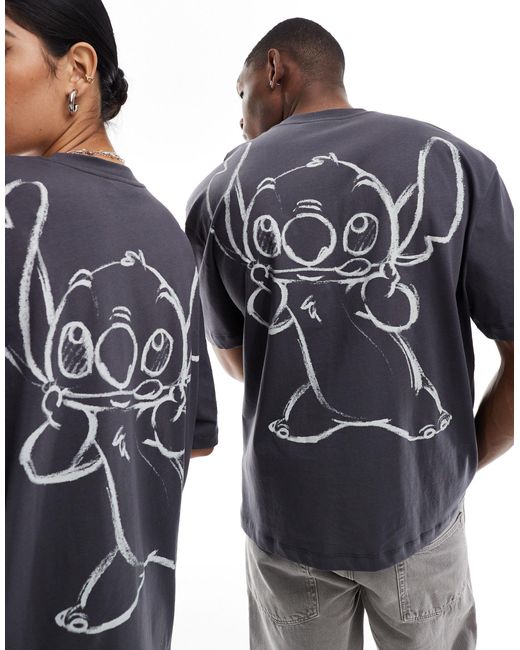 Disney - t-shirt unisexe oversize avec imprimés stitch esquissés - anthracite ASOS en coloris Blue