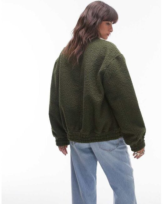TOPSHOP Green Boucle Bomber Jacket