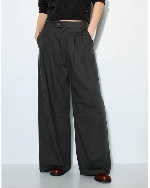 Pull&Bear Gray Wide-leg Darted Trousers