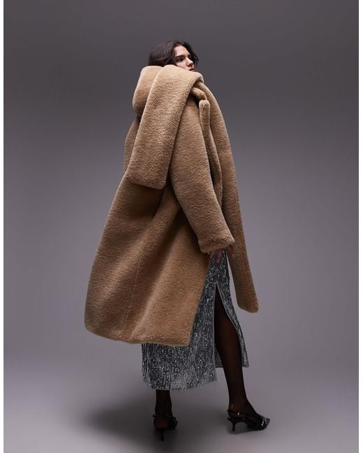 TOPSHOP Brown – auffälliger super-oversize-mantel aus teddyfell