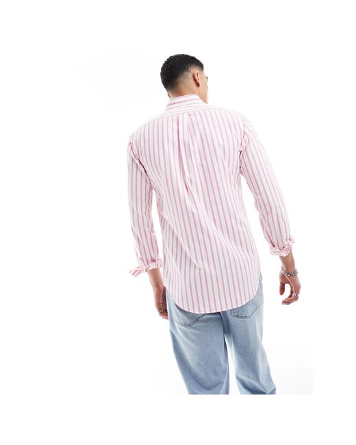 Polo Ralph Lauren Pink Icon Logo Stripe Oxford Shirt Custom Regular Fit for men
