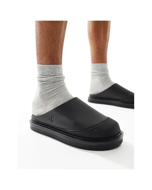 Sandalias negras estilo zuecos sin cierres Calvin Klein de hombre de color White