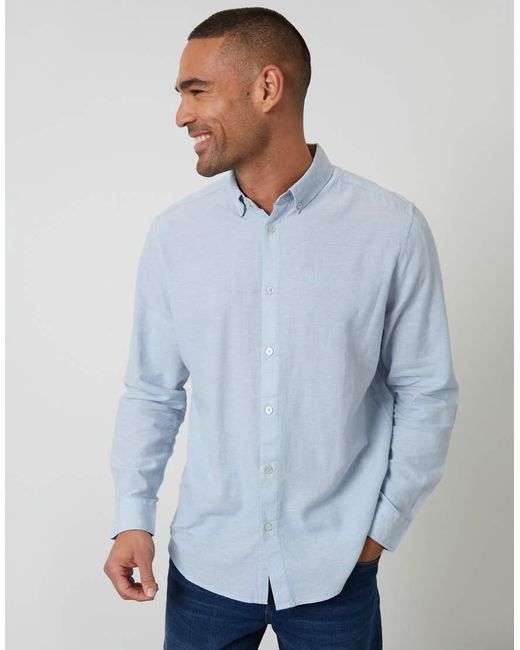 Threadbare Blue Linen Blend Long Sleeve Shirt for men