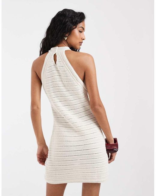 ASOS White Crochet Knit Halter Neck Mini Dress