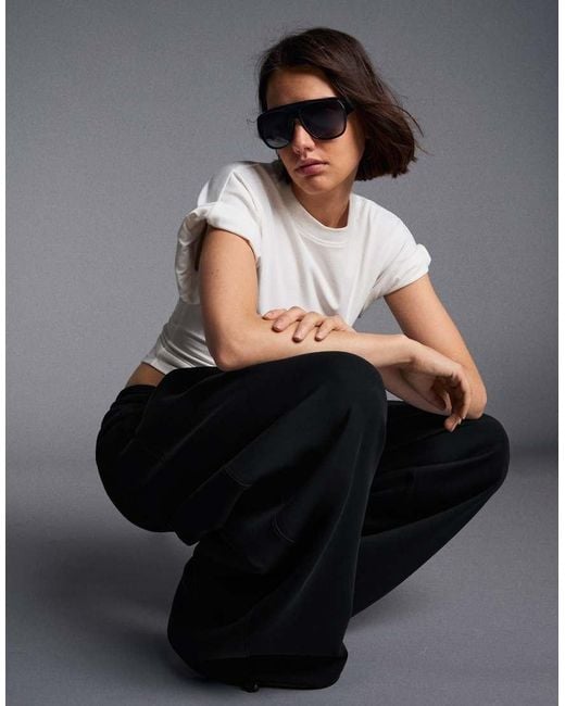 Bershka Black Petite Modal Barrel Trousers
