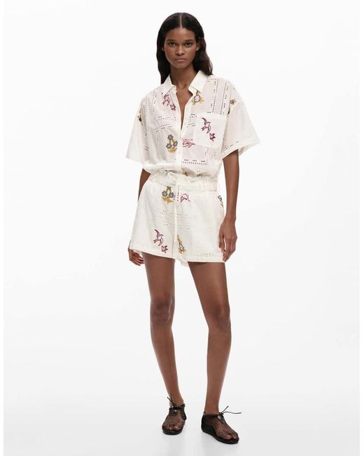 Desigual White Embroidered Shorts