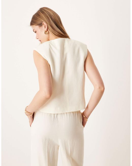ASOS Natural High Neck Boxy Waistcoat With Linen