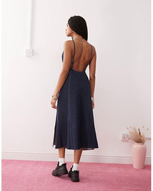 Collusion Pink Denim Smock Maxi Dress With Split