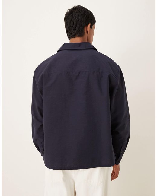 ASOS Blue Oversized Textured Shirt With Open Collar for men