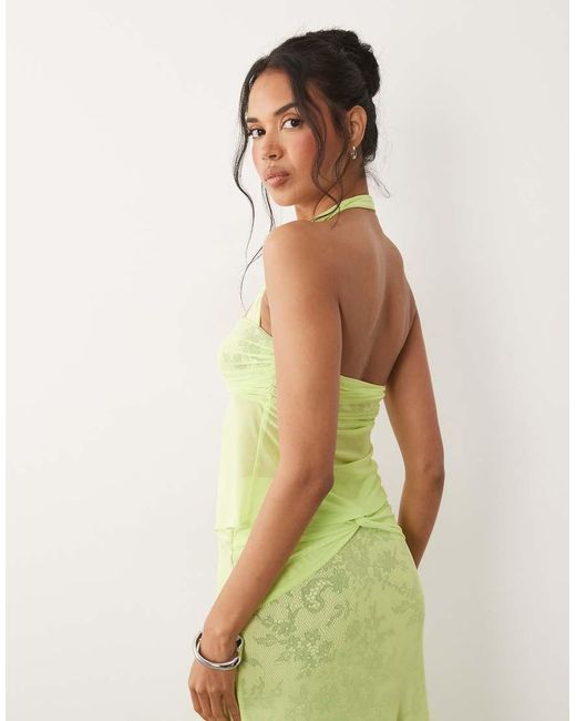 AFRM Green Toks Mesh Sweetheart Halter Neck Top