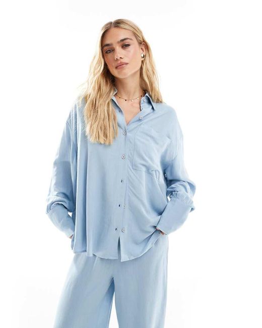 ASOS Blue Linen Blend Oversized Shirt