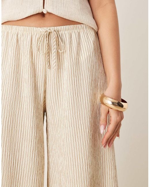 Pantalon ample en aspect lin rayé - beige Stradivarius en coloris Natural