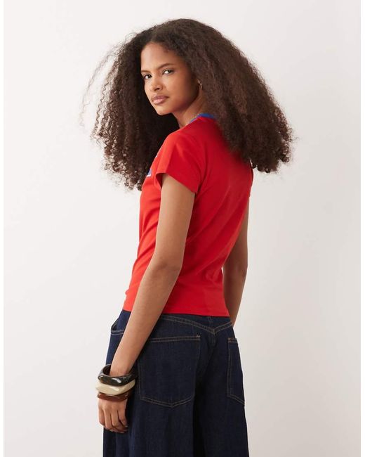 ASOS Red Short Sleeve Baby Top With Contrast