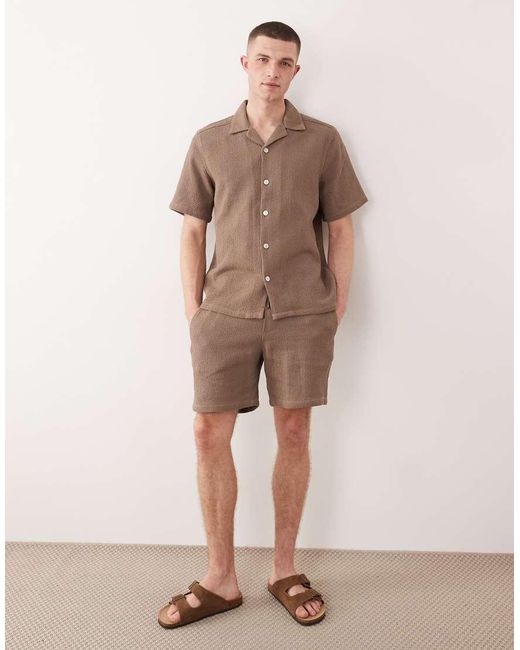Only & Sons Brown Waffle Shorts for men