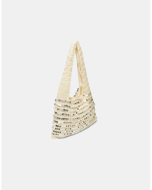 Stradivarius White Sequin Shoulder Bag