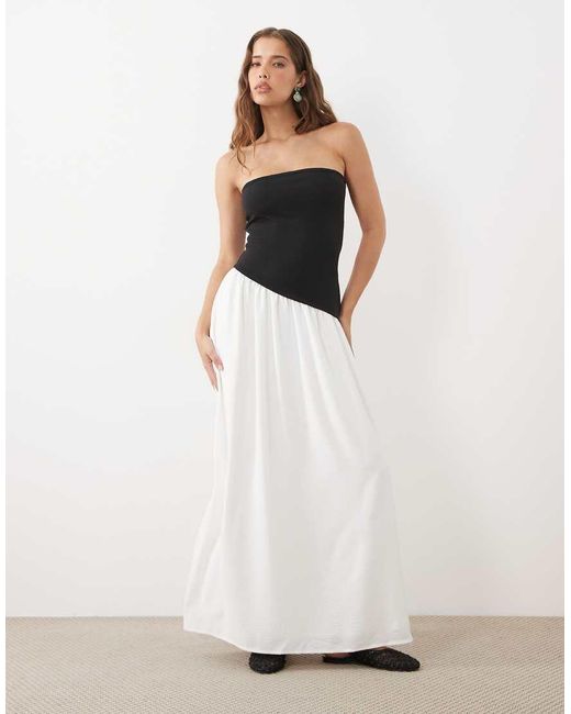 ASOS White Bandeau Midi Dress With Dropped Asymmetric Waist