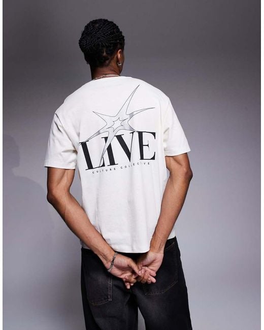 T-Shirt Oversize Color Panna Con Stampa Sul Retro di ADPT in White da Uomo