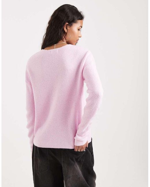 ONLY Red V Neck Slouchy Jumper