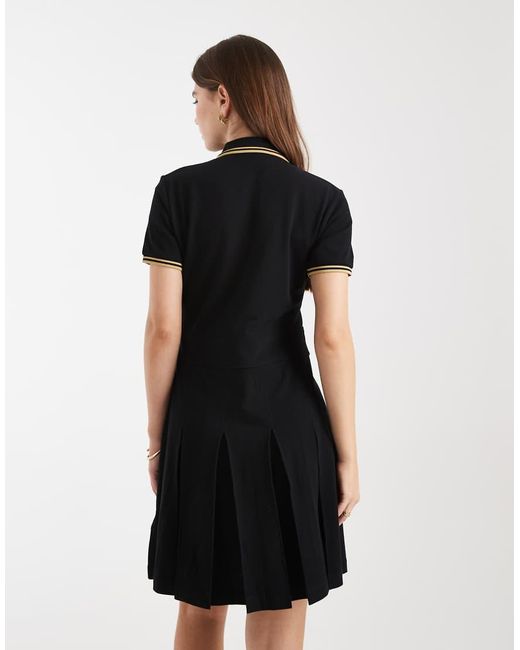 Fred Perry Black Tipped Logo Pleated Tennis Midi Dress