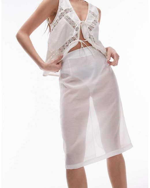 TOPSHOP White Organza Sheer Pencil Skirt