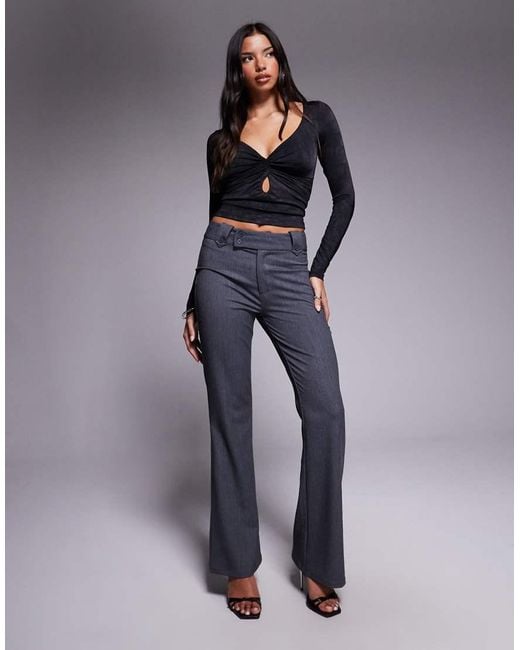 Tiger Mist Blue Kittie High Waist Tailored Button Detail Flared Pants