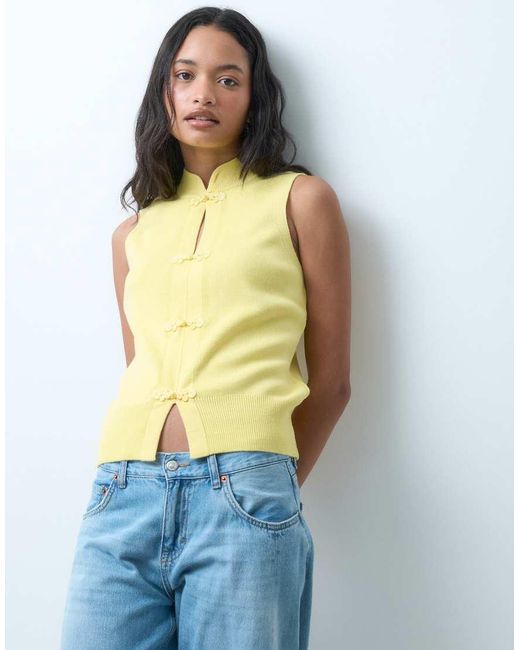 ASOS Yellow Mandarin Collar Knit Sleeveless Top