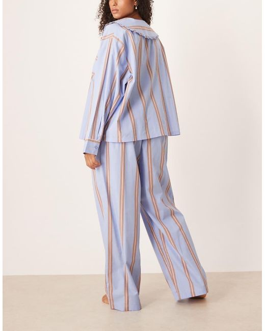 ASOS Blue Asos Design Curve Bow Tie Up Shirt & Wide Leg Pants Pajama Set