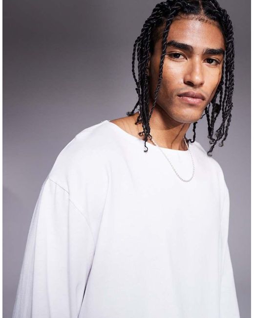 Camiseta Blanca De Corte Cuadrado Extragrande Con Cuello Ancho De Tejido Grueso De ASOS de hombre de color White