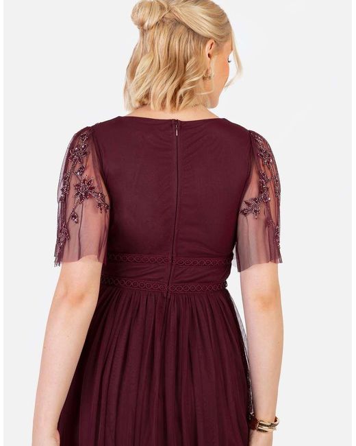 Maya Red Embellished Short Sleeve Open Back Midaxi Dress