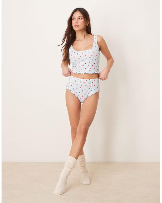 Loungeable White Fruit Print Baby Waffle Vest And Knicker Pyjama Set