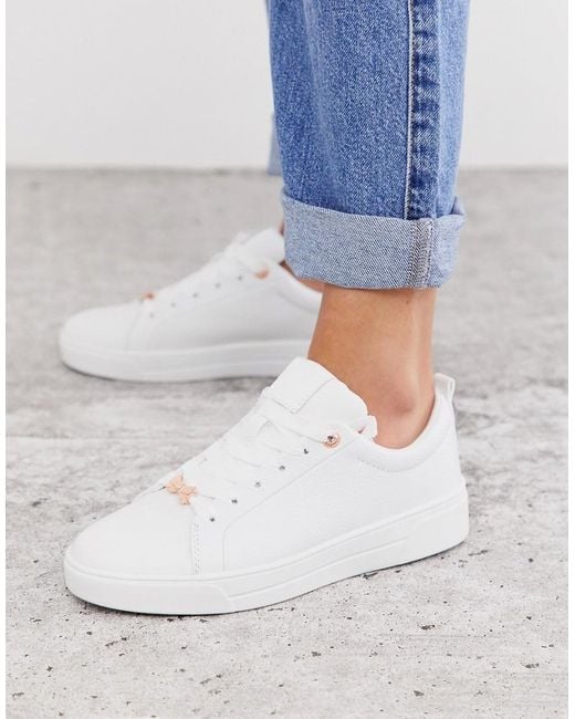 Ted Baker White Leather Trainers With Rose Gold