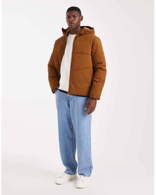 Jack & Jones Brown Hooded Puffer Jacket for men