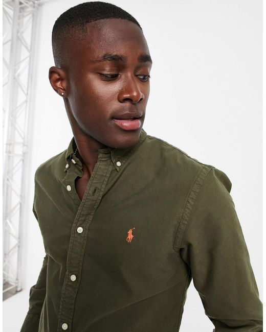 Polo Ralph Lauren Icon Logo Slim Fit Garment Dyed Oxford Shirt Butondown in  Green for Men | Lyst Australia