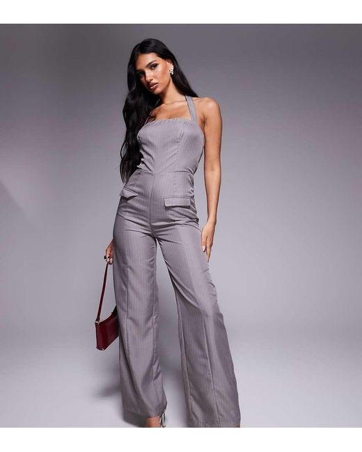 Kaiia Purple Exclusive Tailored Halterneck Wide Leg Jumpsuit