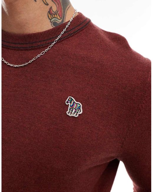 Maglione Bordeaux Con Righe A Contrasto Sui Bordi E Logo Della Zebra di Paul Smith in Red da Uomo