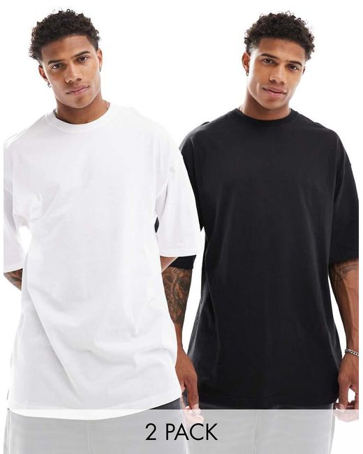 Jack & Jones Black Super Oversized 2 Pack T-shirt for men