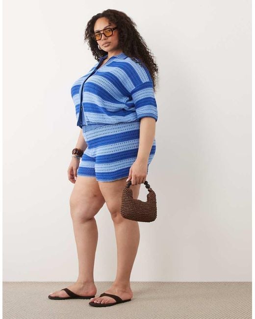 ASOS Blue Asos Design Curve Sally Beach Knit Short Co Ord
