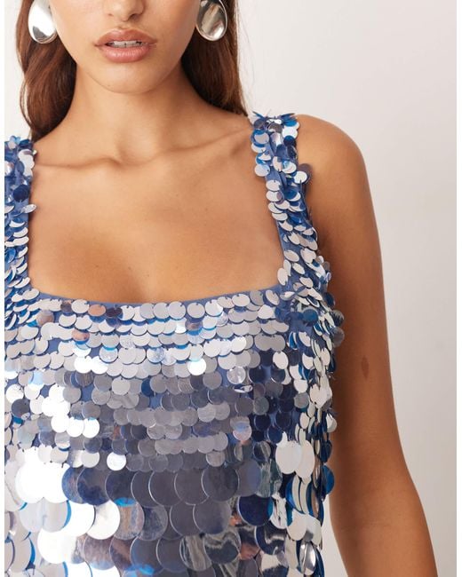 Robe mi-longue évasée à encolure carrée et sequins ARRANGE en coloris White