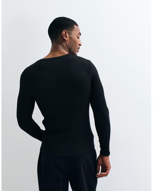 ASOS Blue Muscle Fit Long Sleeve T-shirt With Notch Neck for men