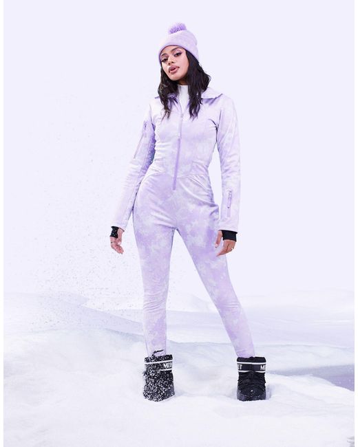 ASOS 4505 White Ski Belted Suit With Skinny Leg And Hood-multi