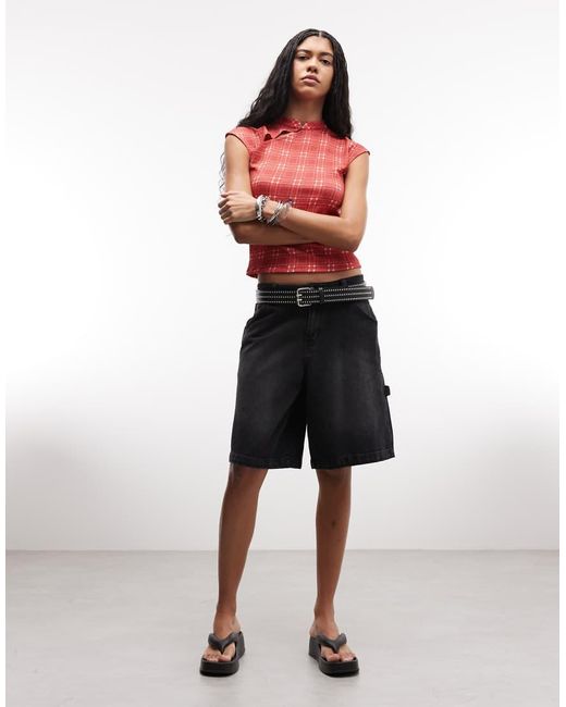 Reclaimed Vintage Red Mandarin Collar Top With Asymmetric Detail