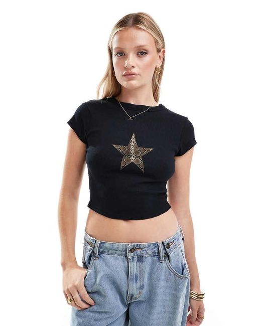 ASOS Black Baby Tee With Snake Skin Star Graphic