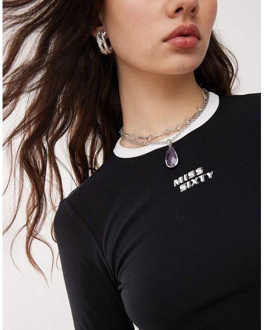 Miss Sixty Black Long Sleeve Ringer T-shirt